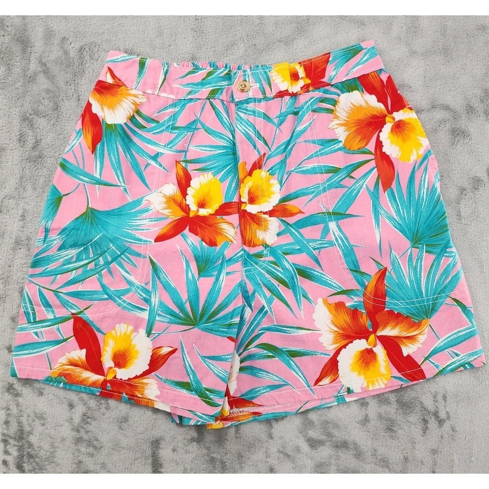 Vintage JCPenney Shorts Womens XS‎ Pink Floral Hawaiian High Rise Tropical Beach